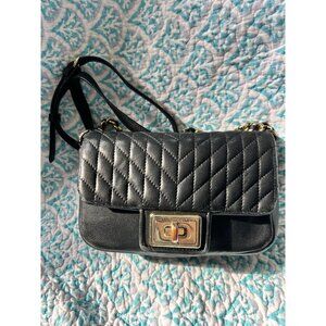 Karl Lagerfeld Paris Black Quilted Leather Crossbody Bag Gold Turn Lock